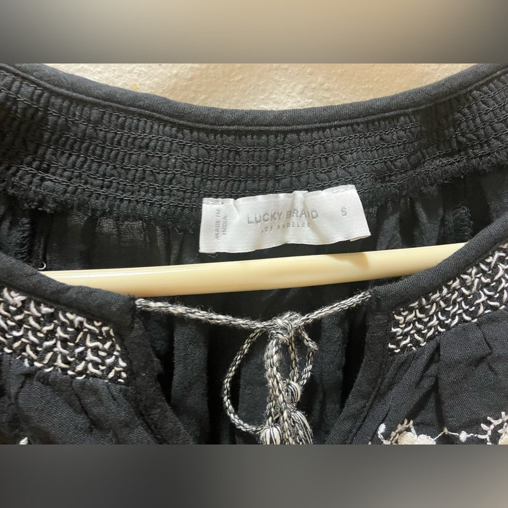 Lucky Brand Black Blouse with White Embroidery - Picture 2 of 13
